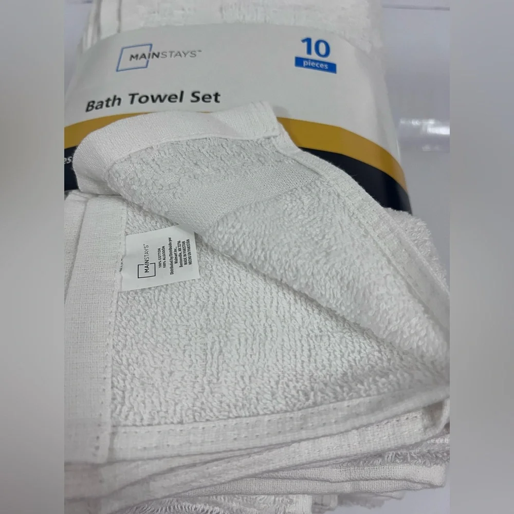 Mainstays White Towel Set 100% Cotton 10 Pieces